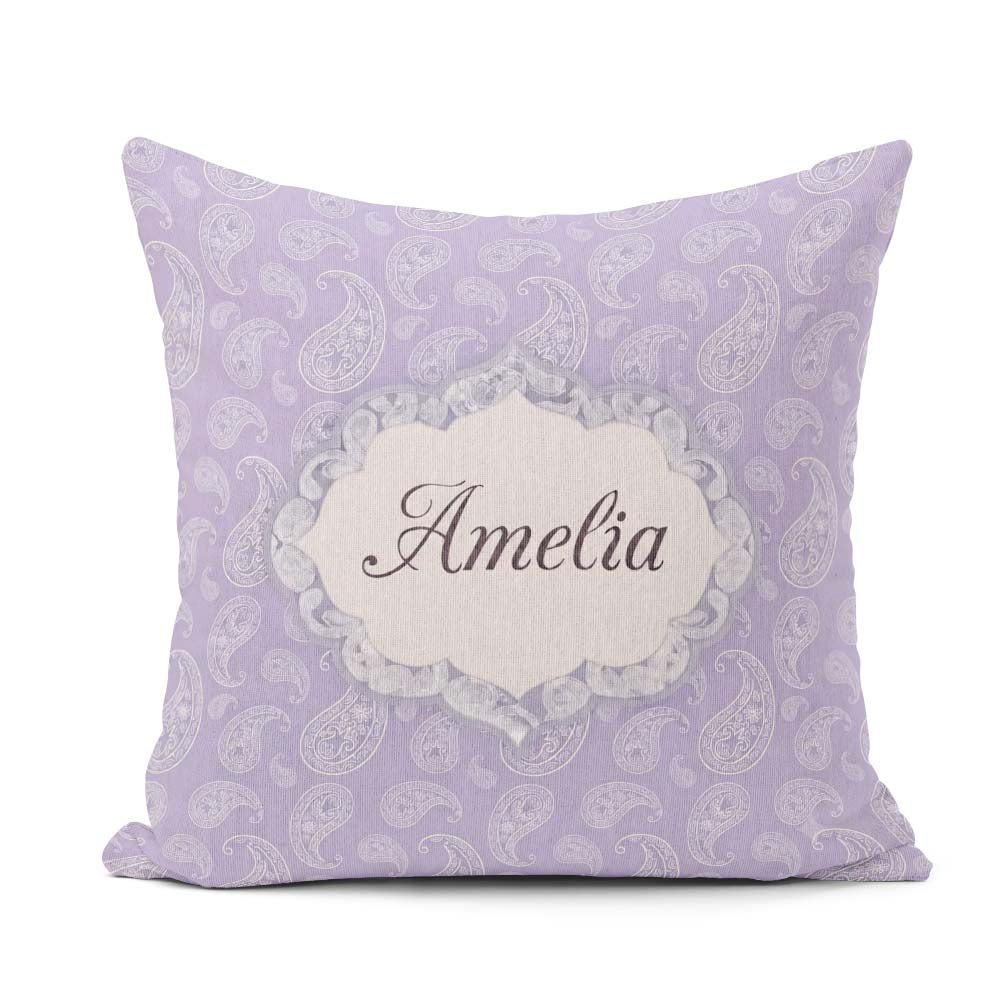 Custom Name Elegant White Paisley Design on Grey Blue Background Square Filled Cushion Throw Pillow Sofa Bed Home Decor Zip Washable UK Made