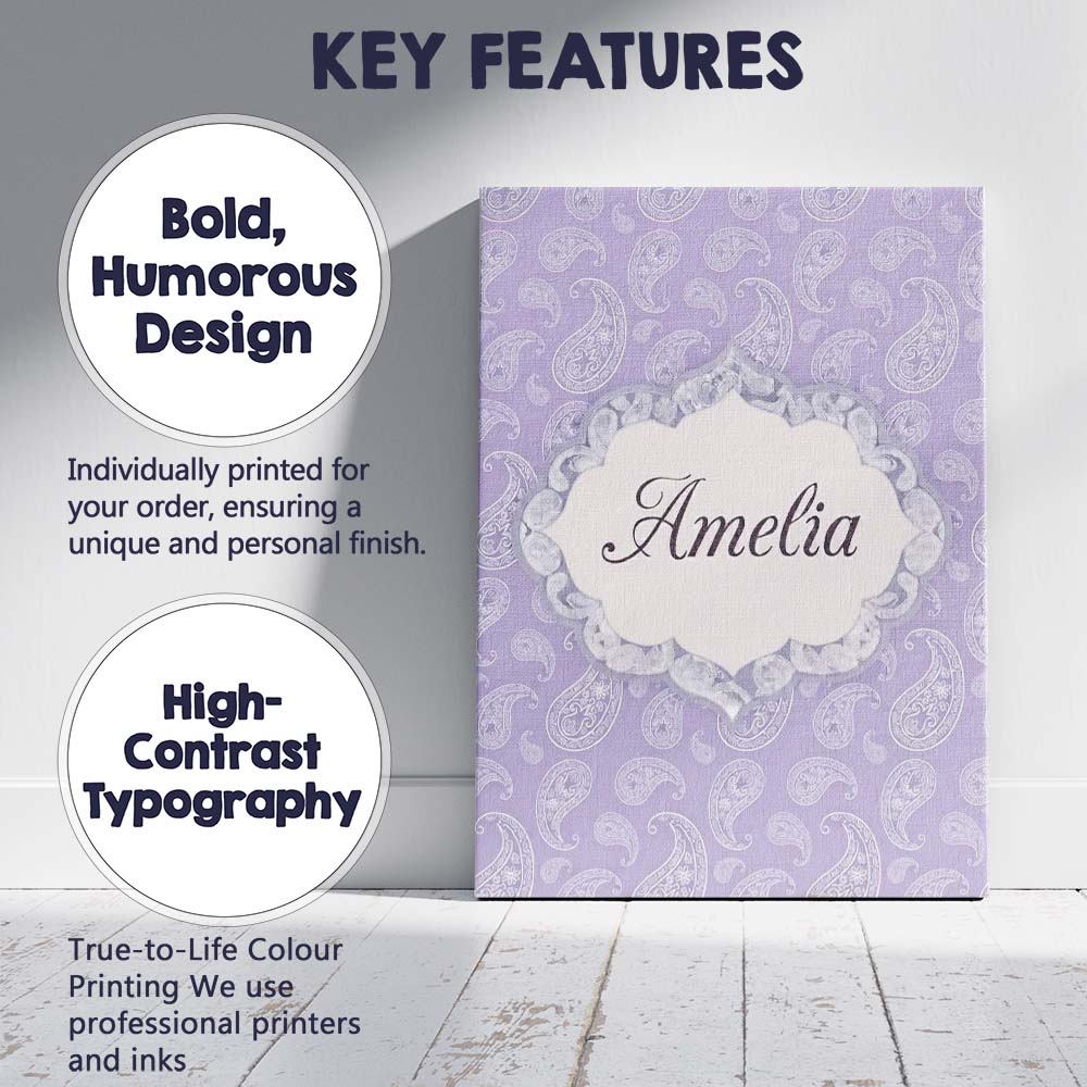 Personalised Name Elegant White Paisley Custom Unique Gift Idea Modern Room Accent Canvas Wall Art Print Decor Picture Ready to Hang