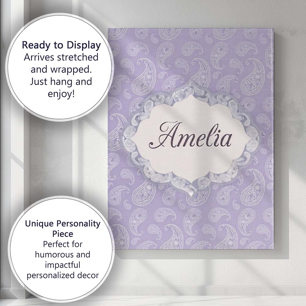 Personalised Name Elegant White Paisley Custom Unique Gift Idea Modern Room Accent Canvas Wall Art Print Decor Picture Ready to Hang