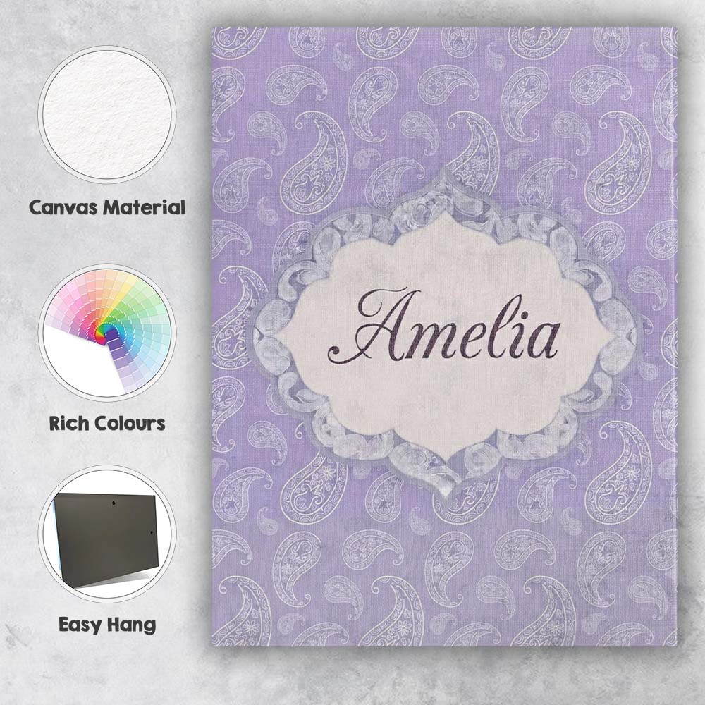 Personalised Name Elegant White Paisley Custom Unique Gift Idea Modern Room Accent Canvas Wall Art Print Decor Picture Ready to Hang