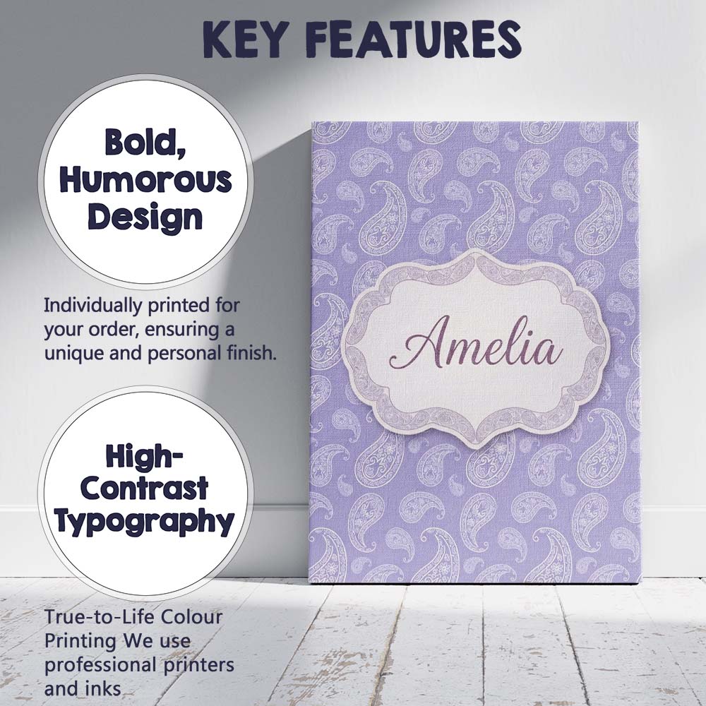 Personalised Name Classic White Paisley Custom Modern Room Accent Elegant Feature Canvas Wall Art Print Decor Picture Ready to Hang
