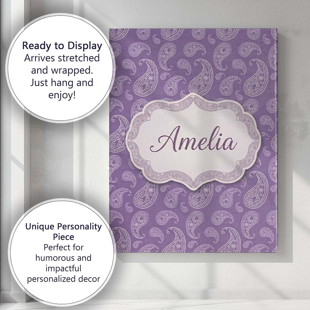 Personalised Name Ornamental White Paisley Custom Unique Gift Idea Elegant Feature Canvas Wall Art Print Decor Picture Ready to Hang