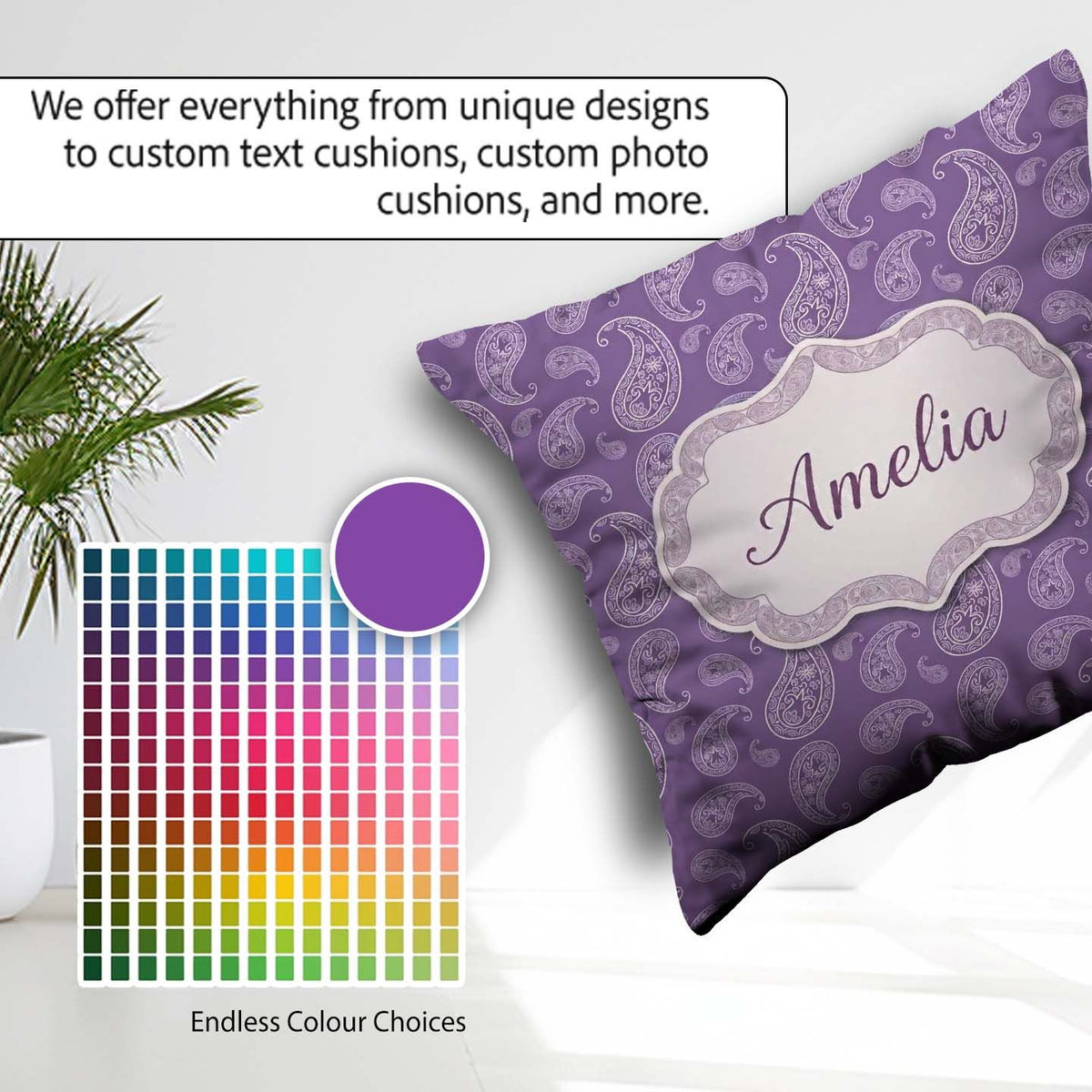 Custom Name Ornamental White Paisley Pattern on Mauve Background Square Filled Cushion Throw Pillow Sofa Bed Home Decor Zip Washable UK Made
