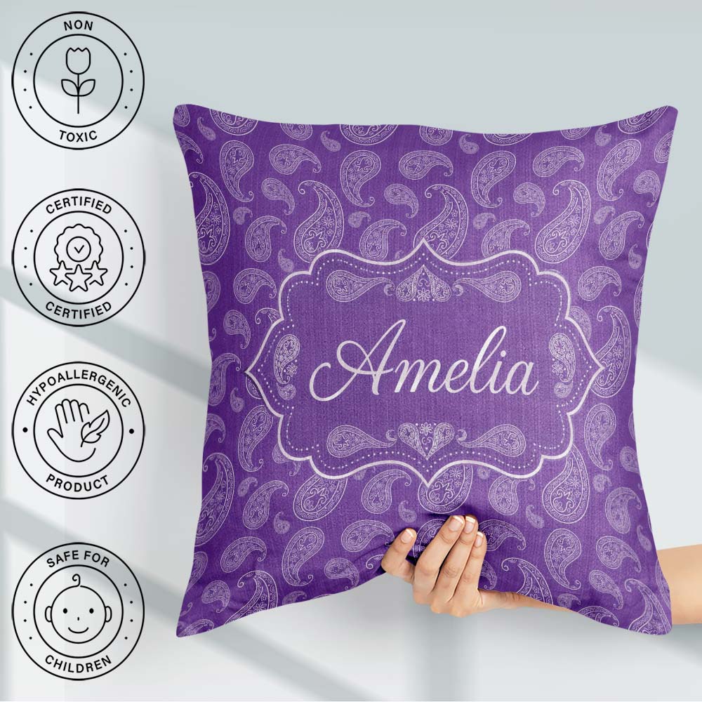 Custom Name Traditional Paisley Floral Design on Deep Background Square Filled Cushion Throw Pillow Sofa Bed Home Decor Zip Washable UK Made