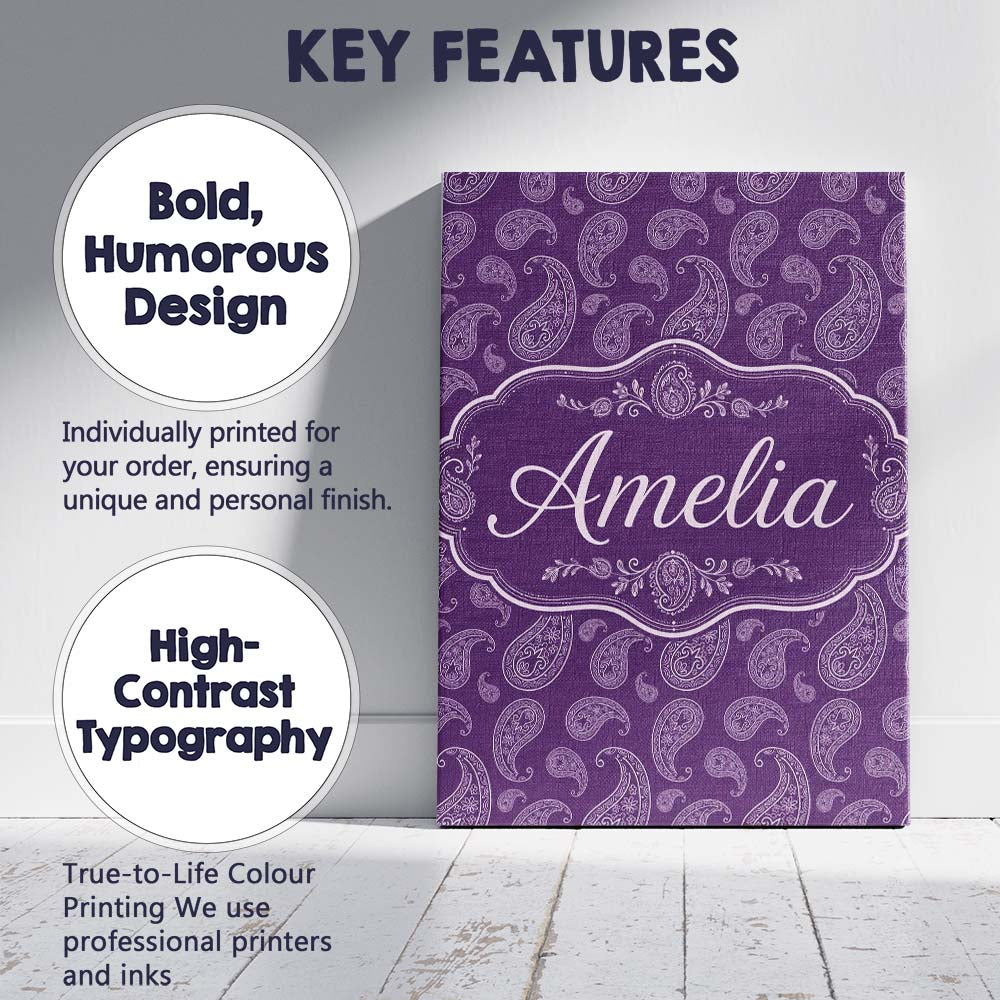 Personalised Name Elegant White Paisley Custom Unique Gift Idea Modern Room Accent Canvas Wall Art Print Decor Picture Ready to Hang