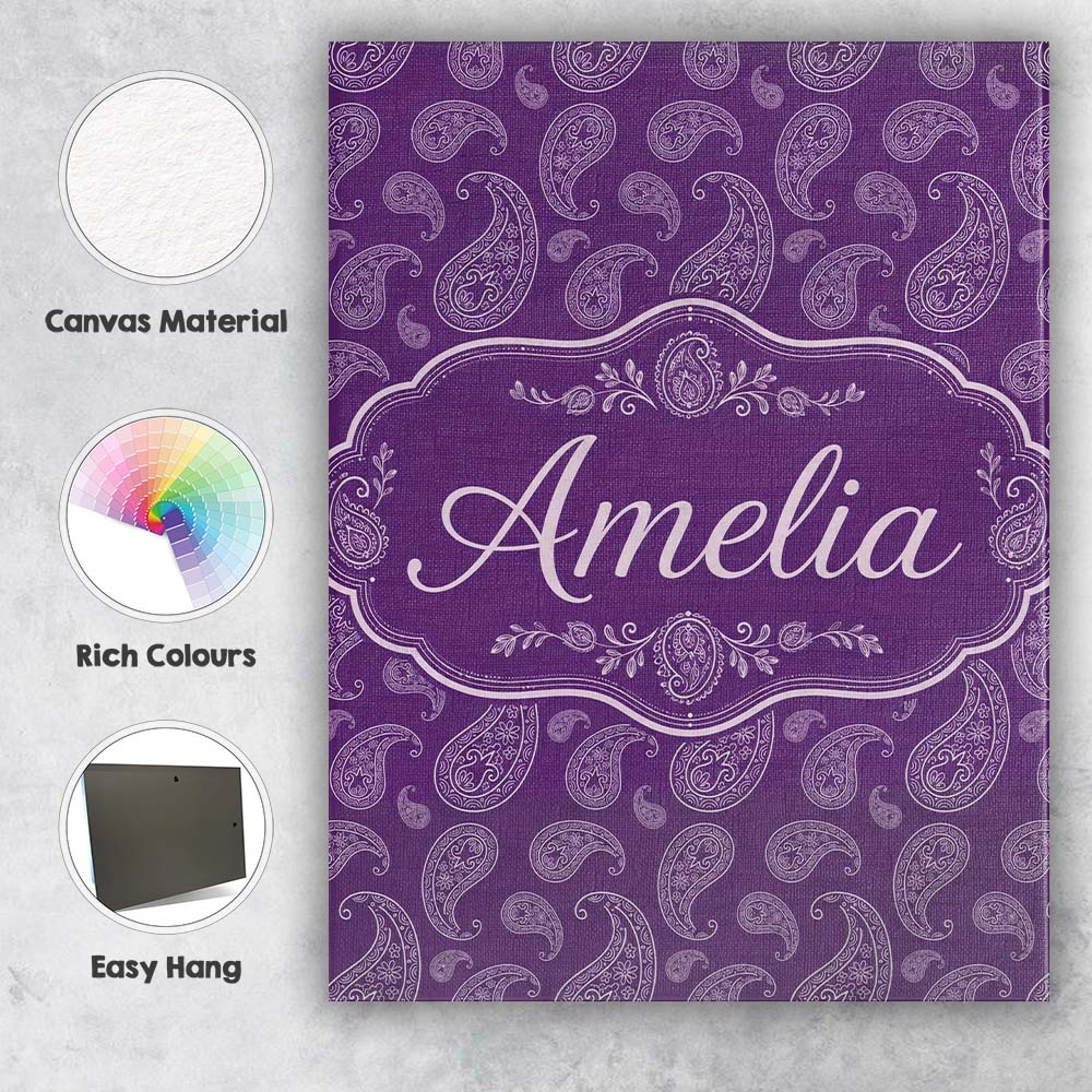 Personalised Name Elegant White Paisley Custom Unique Gift Idea Modern Room Accent Canvas Wall Art Print Decor Picture Ready to Hang