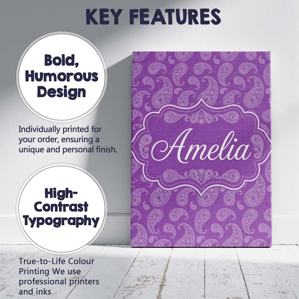 Personalised Name Classic White Paisley Custom Modern Room Accent Elegant Feature Canvas Wall Art Print Decor Picture Ready to Hang
