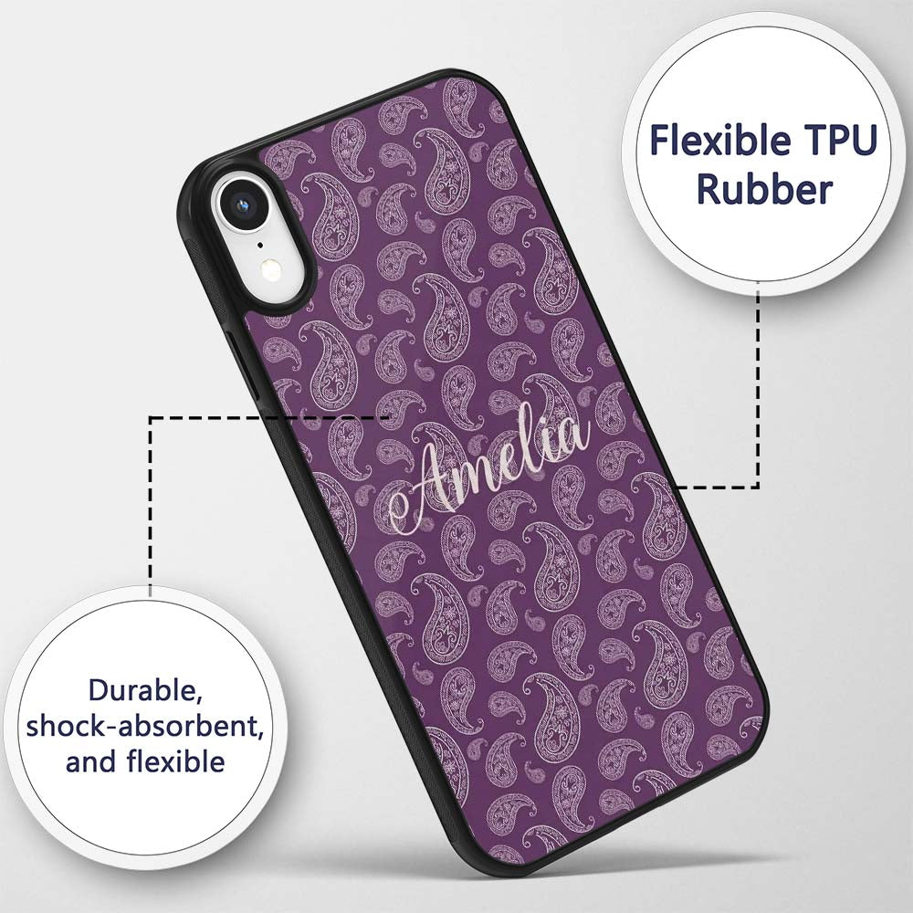 Vintage White Paisley Floral Pattern on Dark Custom Name Protective Phone Case Mobile Cover Durable Everyday Smartphone Shock Resistant