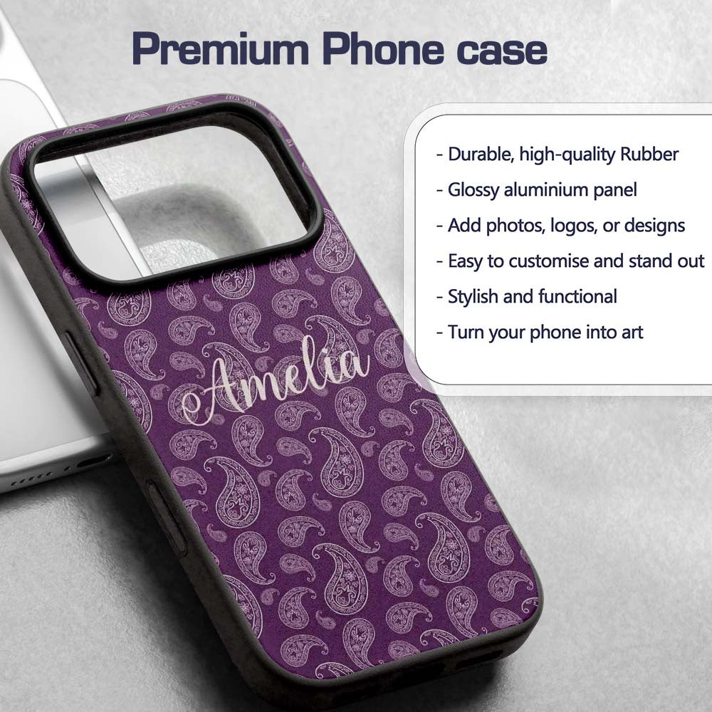 Vintage White Paisley Floral Pattern on Dark Custom Name Protective Phone Case Mobile Cover Durable Everyday Smartphone Shock Resistant