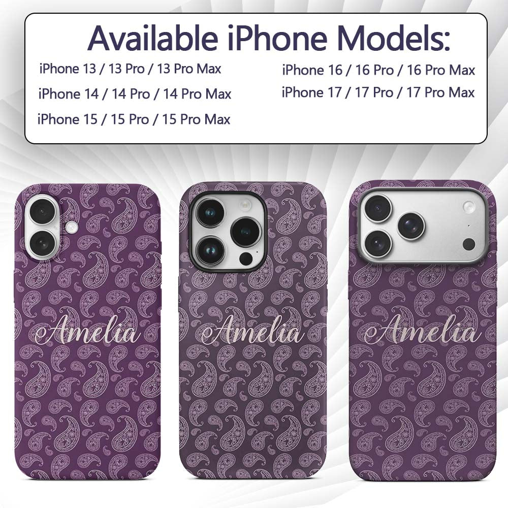 Vintage White Paisley Floral Pattern on Dark Custom Name Protective Phone Case Mobile Cover Durable Everyday Smartphone Shock Resistant