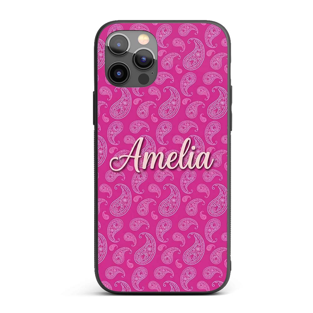 Elegant White Paisley Floral Pattern on Bright Custom Name Protective Phone Case Mobile Cover Durable Everyday Smartphone Shock Resistant
