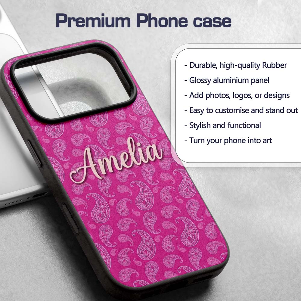 Elegant White Paisley Floral Pattern on Bright Custom Name Protective Phone Case Mobile Cover Durable Everyday Smartphone Shock Resistant