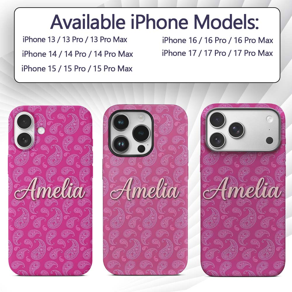 Elegant White Paisley Floral Pattern on Bright Custom Name Protective Phone Case Mobile Cover Durable Everyday Smartphone Shock Resistant