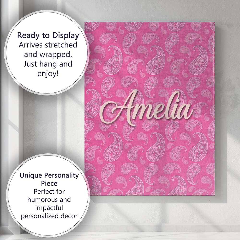 Personalised Name Elegant White Paisley Custom Unique Gift Idea Modern Room Accent Canvas Wall Art Print Decor Picture Ready to Hang