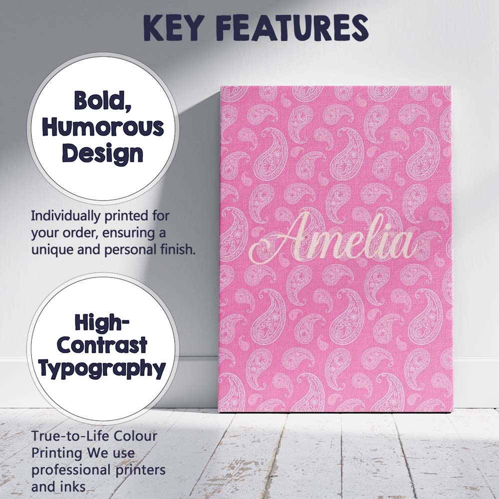 Personalised Name Soft White Paisley Floral Custom Bespoke Interior Contemporary Canvas Wall Art Print Decor Picture Ready to Hang