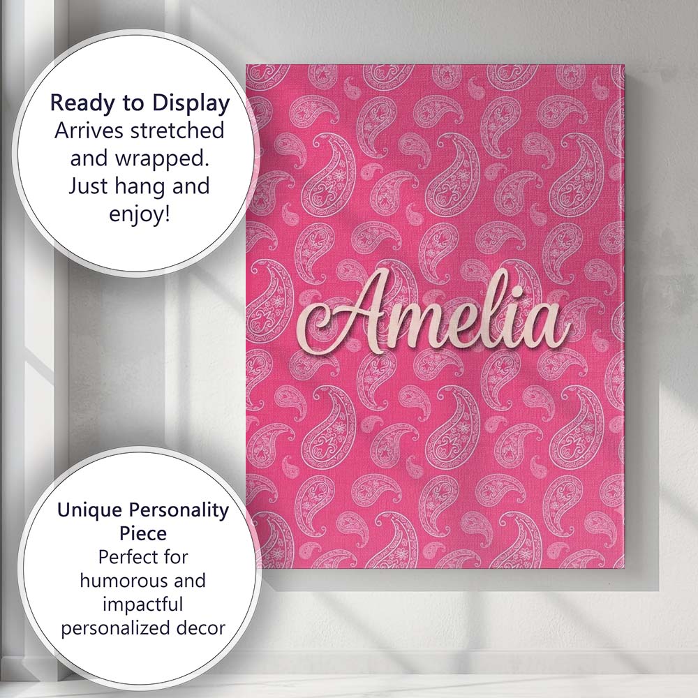 Personalised Name Intricate White Paisley Custom Unique Gift Idea Elegant Feature Canvas Wall Art Print Decor Picture Ready to Hang