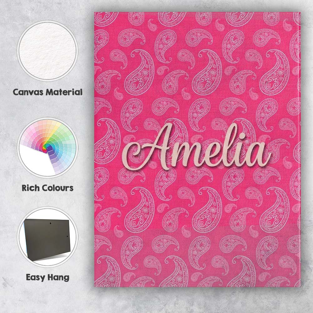 Personalised Name Intricate White Paisley Custom Unique Gift Idea Elegant Feature Canvas Wall Art Print Decor Picture Ready to Hang