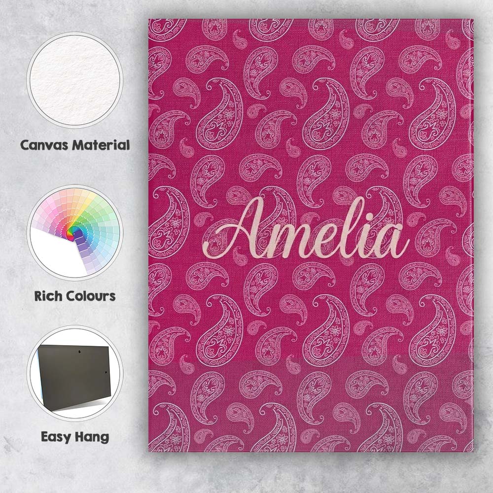 Personalised Name Elegant White Paisley Custom Unique Gift Idea Modern Room Accent Canvas Wall Art Print Decor Picture Ready to Hang