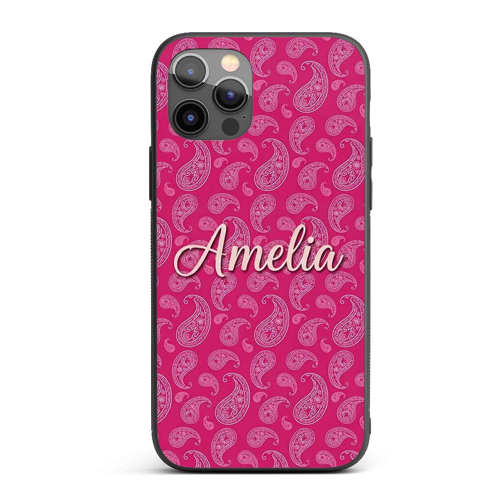 Stylish White Paisley Pattern on Rich Magenta Custom Name Protective Phone Case Mobile Cover Durable Everyday Smartphone Shock Resistant
