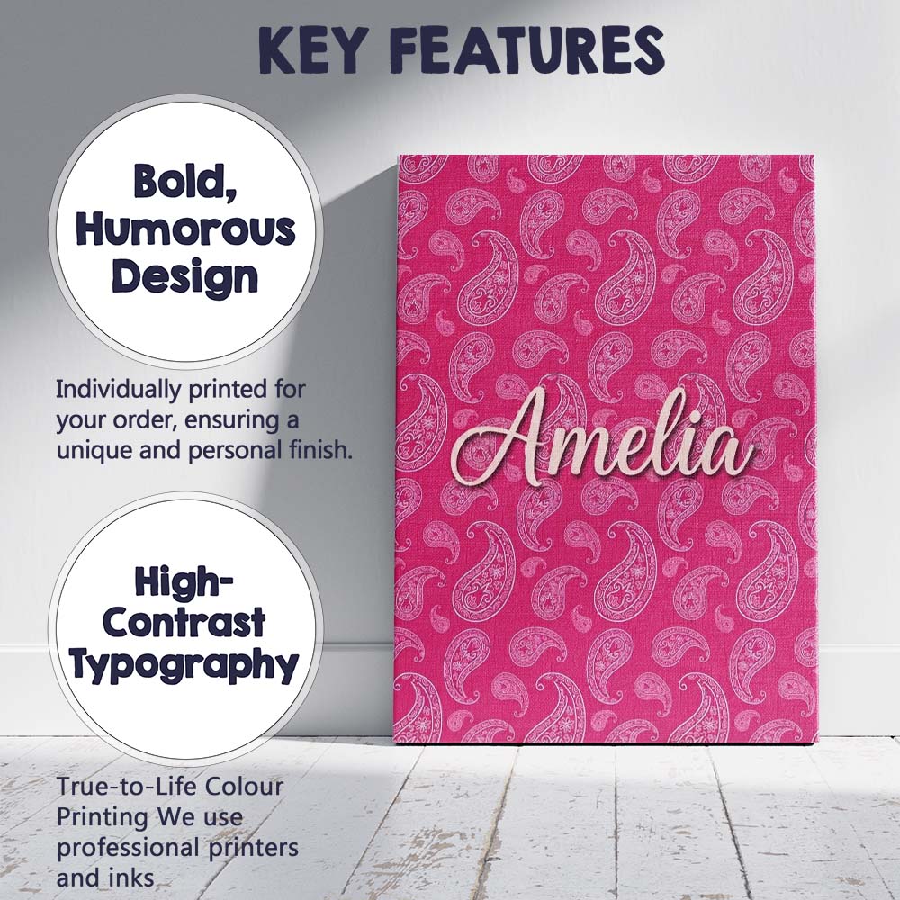 Personalised Name Stylish White Paisley Custom Modern Room Accent Elegant Feature Canvas Wall Art Print Decor Picture Ready to Hang