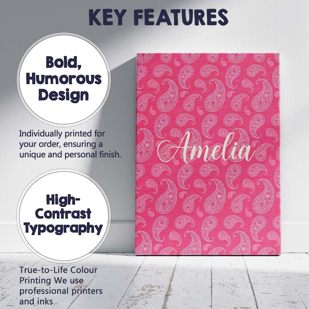 Personalised Name Elegant White Paisley Custom Unique Gift Idea Modern Room Accent Canvas Wall Art Print Decor Picture Ready to Hang