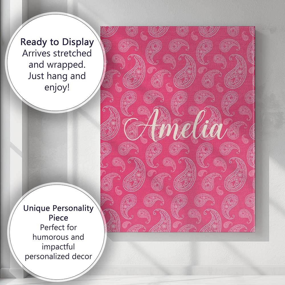 Personalised Name Elegant White Paisley Custom Unique Gift Idea Modern Room Accent Canvas Wall Art Print Decor Picture Ready to Hang