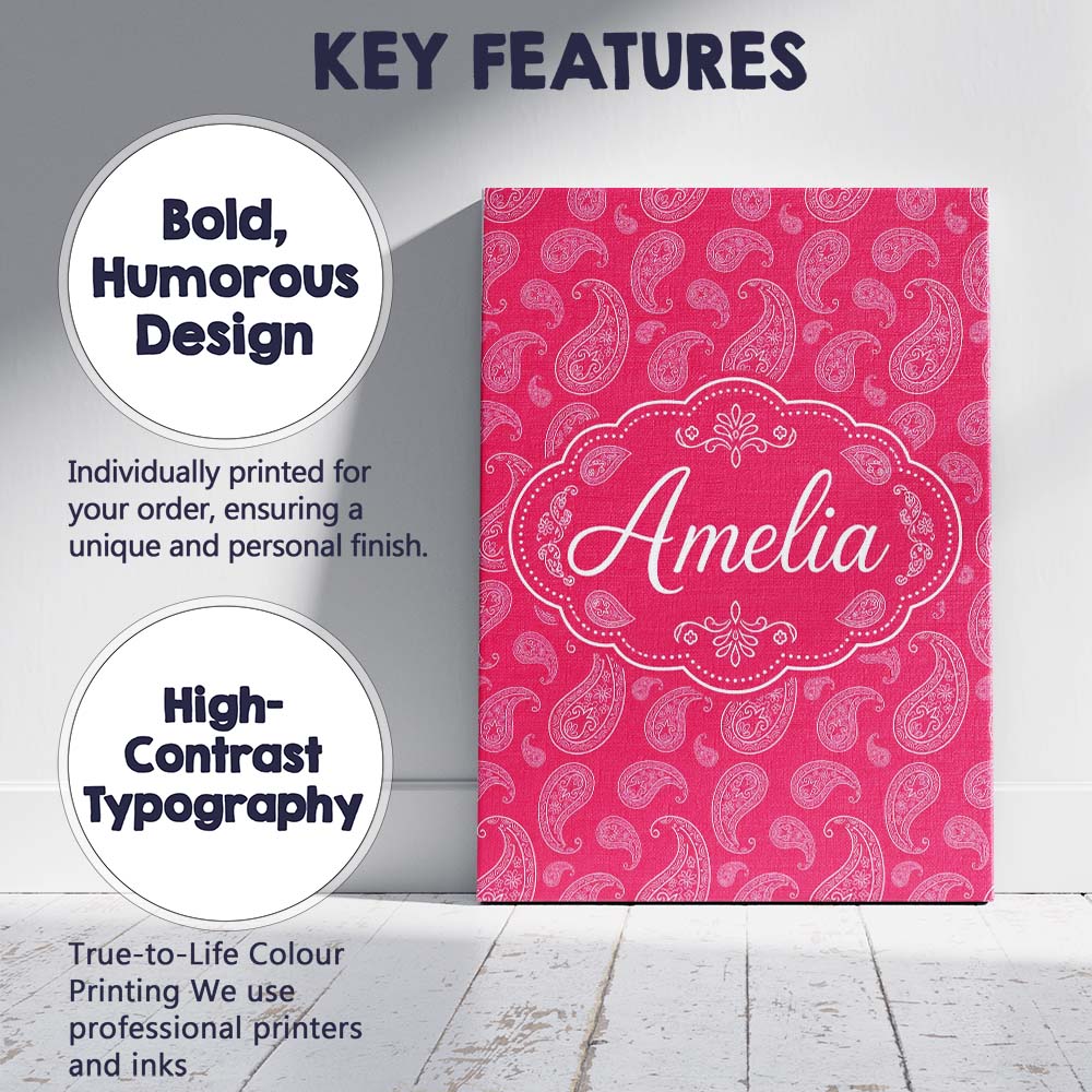Personalised Name Elegant White Paisley Custom Unique Gift Idea Modern Room Accent Canvas Wall Art Print Decor Picture Ready to Hang