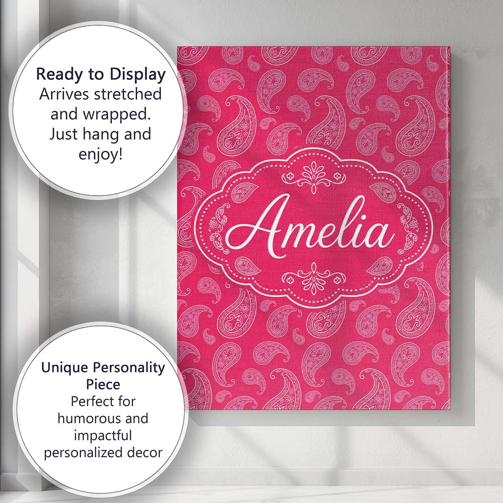 Personalised Name Elegant White Paisley Custom Unique Gift Idea Modern Room Accent Canvas Wall Art Print Decor Picture Ready to Hang