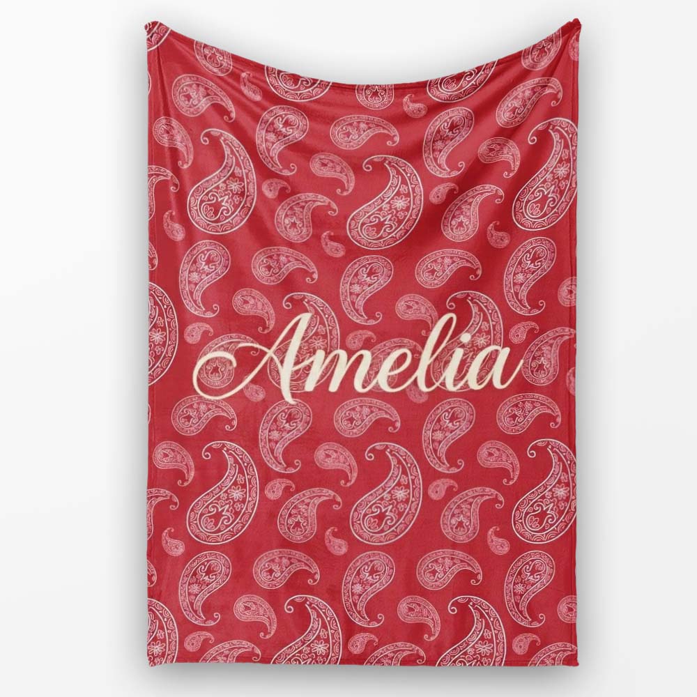 Elegant White Paisley Pattern Wine Backgrounds Name Cute Unique Gift Personalised Custom Name Super Soft Fleece Blanket Bed Sofa Throw