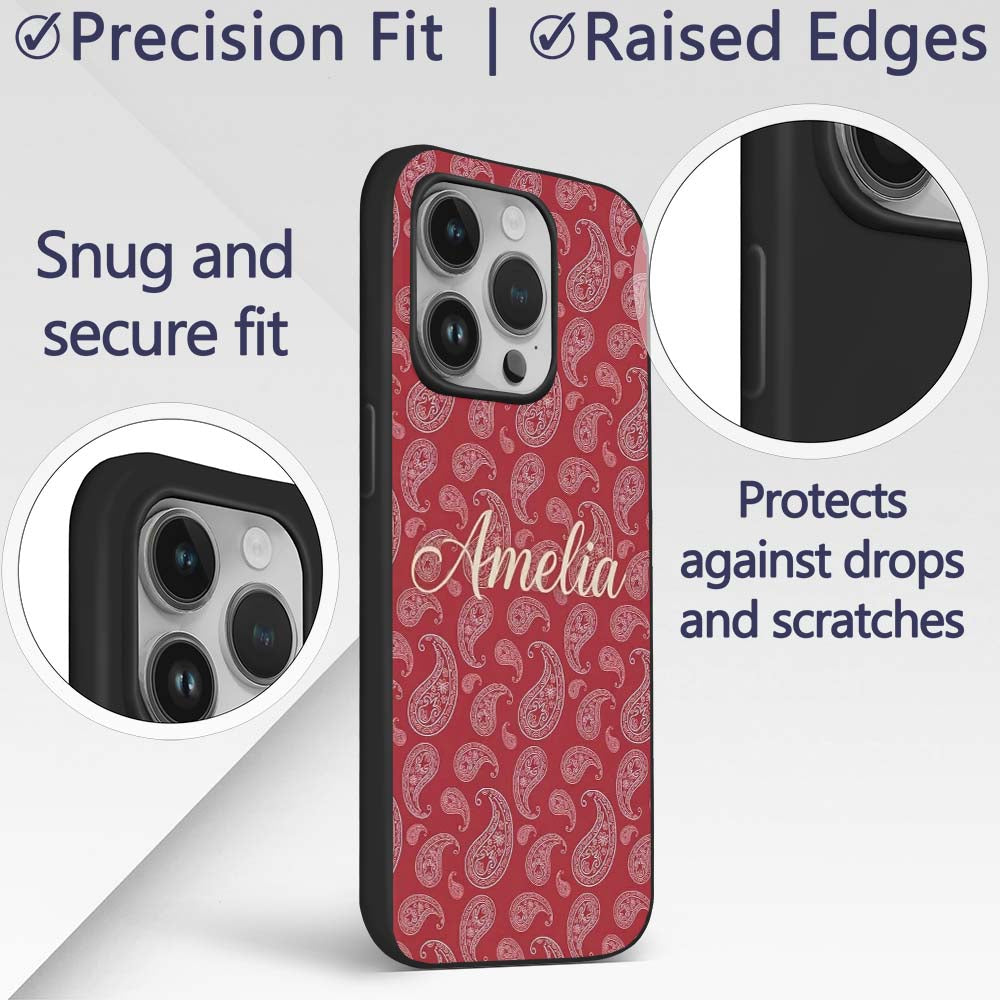 Elegant White Paisley Pattern Wine Backgrounds Custom Name Protective Phone Case Mobile Cover Durable Everyday Smartphone Shock Resistant