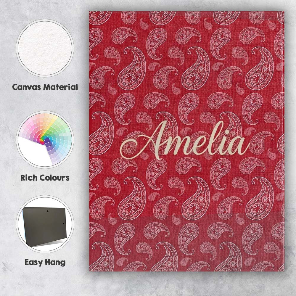 Personalised Name Elegant White Paisley Custom Unique Gift Idea Modern Room Accent Canvas Wall Art Print Decor Picture Ready to Hang