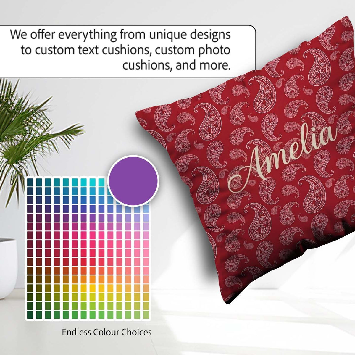Custom Name Elegant White Paisley Pattern Wine Backgrounds Name Square Filled Cushion Throw Pillow Sofa Bed Home Decor Zip Washable UK Made