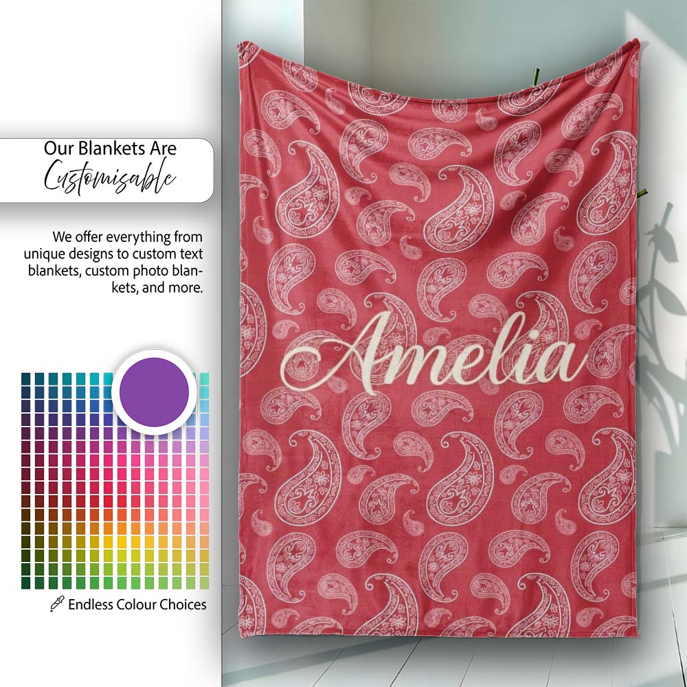 Elegant White Paisley Pattern Wine Backgrounds Name Cute Unique Gift Personalised Custom Name Super Soft Fleece Blanket Bed Sofa Throw