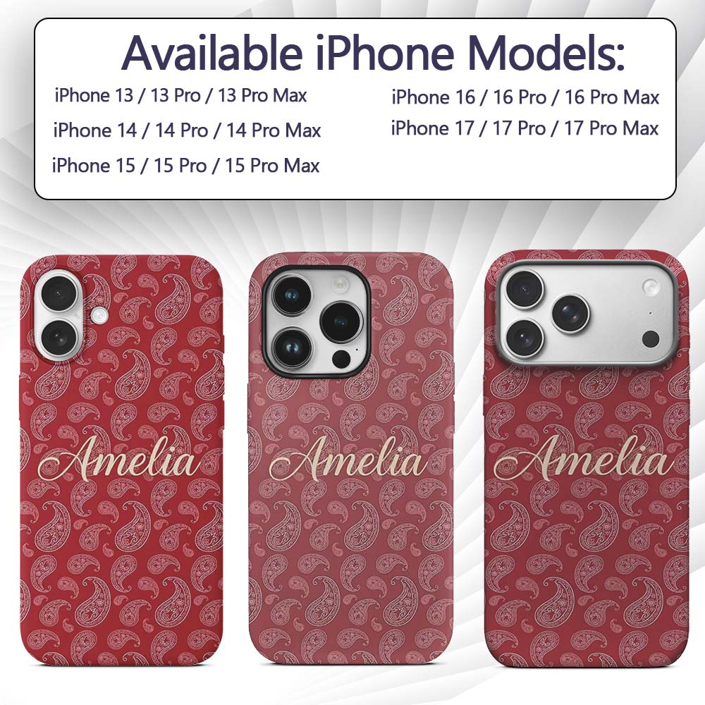 Elegant White Paisley Pattern Wine Backgrounds Custom Name Protective Phone Case Mobile Cover Durable Everyday Smartphone Shock Resistant