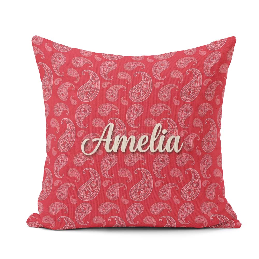Custom Name Elegant White Paisley Pattern Deep Backgrounds Name Square Filled Cushion Throw Pillow Sofa Bed Home Decor Zip Washable UK Made