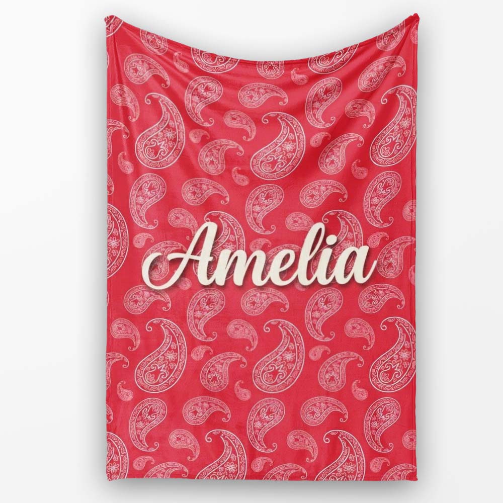 Elegant White Paisley Pattern Deep Backgrounds Name Cute Unique Gift Personalised Custom Name Super Soft Fleece Blanket Bed Sofa Throw