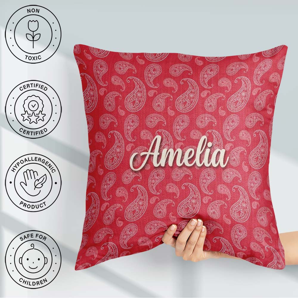 Custom Name Elegant White Paisley Pattern Deep Backgrounds Name Square Filled Cushion Throw Pillow Sofa Bed Home Decor Zip Washable UK Made