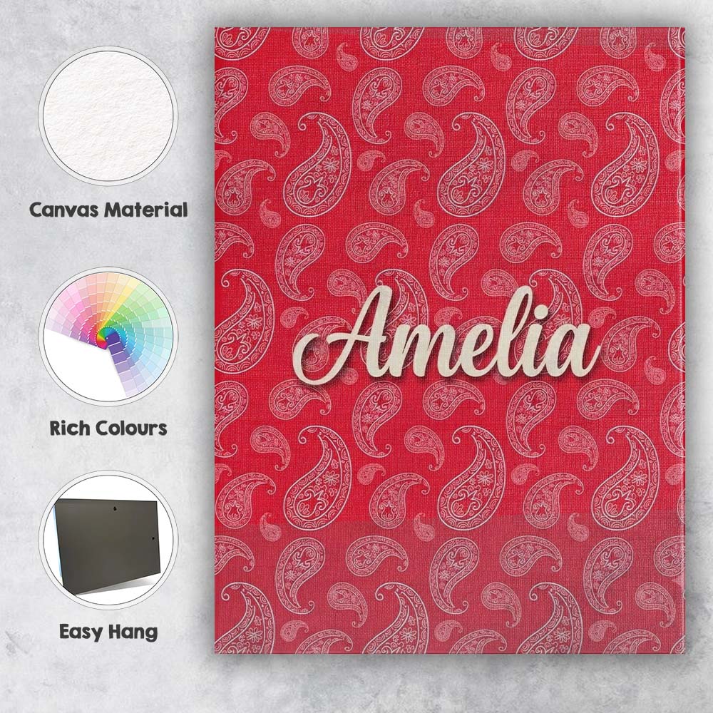 Personalised Name Elegant White Paisley Custom Unique Gift Idea Modern Room Accent Canvas Wall Art Print Decor Picture Ready to Hang