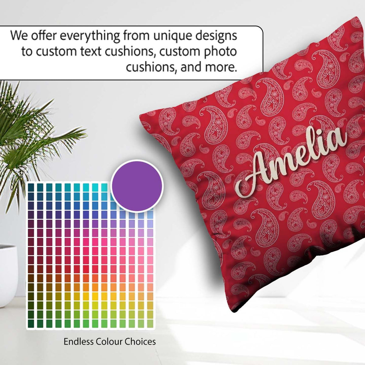 Custom Name Elegant White Paisley Pattern Deep Backgrounds Name Square Filled Cushion Throw Pillow Sofa Bed Home Decor Zip Washable UK Made