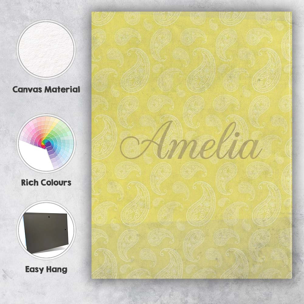 Personalised Name Elegant White Paisley Custom Unique Gift Idea Modern Room Accent Canvas Wall Art Print Decor Picture Ready to Hang