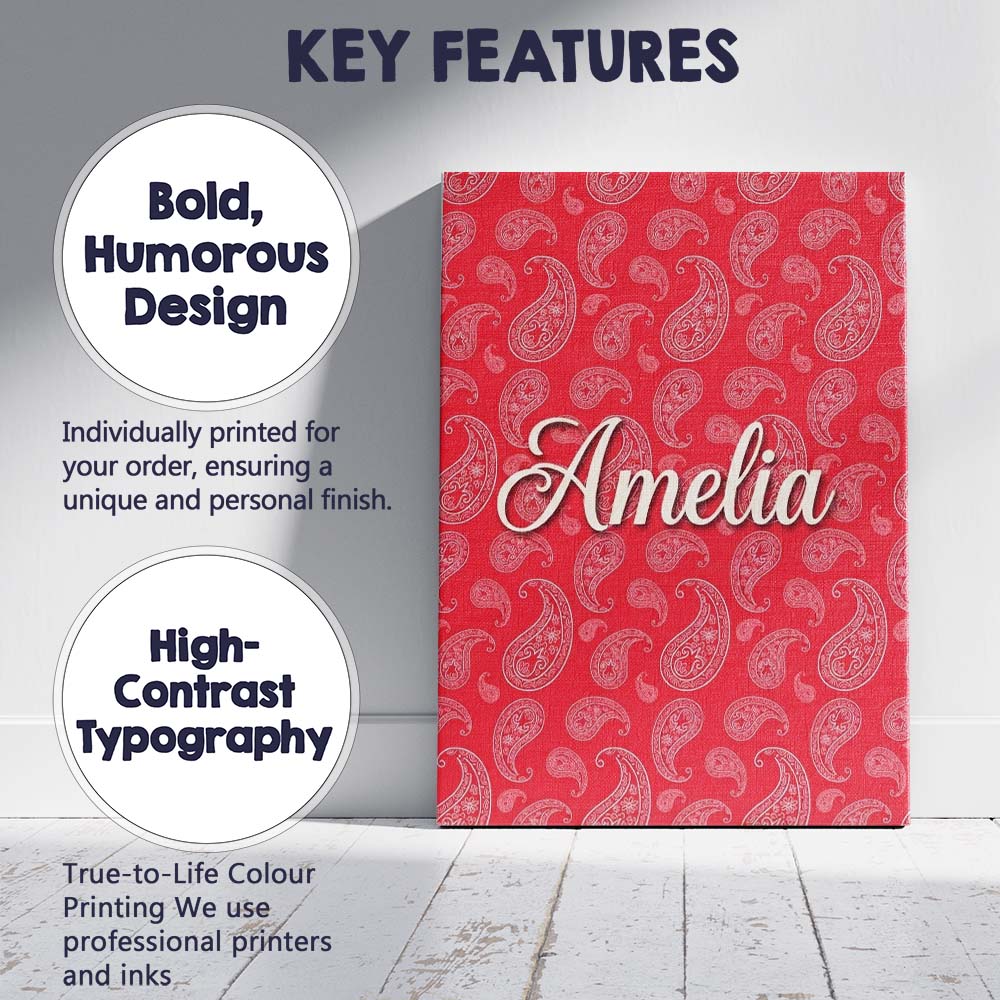 Personalised Name Elegant White Paisley Custom Unique Gift Idea Modern Room Accent Canvas Wall Art Print Decor Picture Ready to Hang