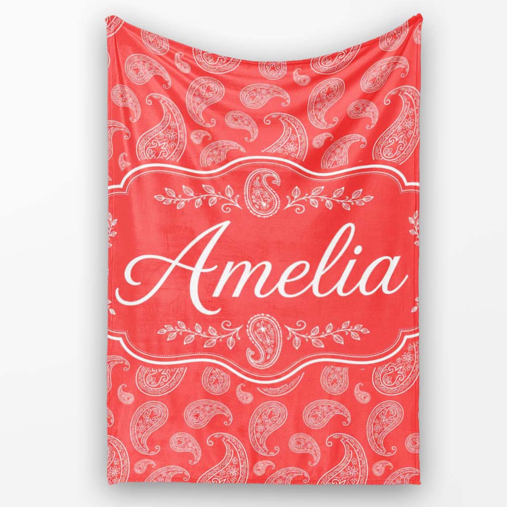 Elegant White Paisley Pattern Pink Background Cute Personalised Custom Name Super Soft Fleece Blanket Bed Sofa Throw