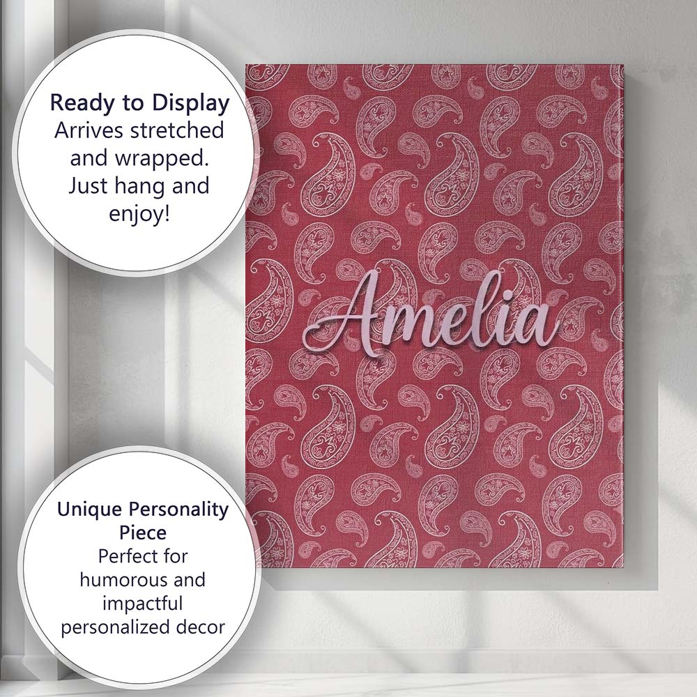 Personalised Name Elegant White Paisley Custom Unique Gift Idea Modern Room Accent Canvas Wall Art Print Decor Picture Ready to Hang