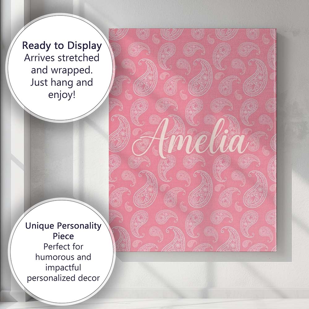 Personalised Name Elegant White Paisley Custom Unique Gift Idea Modern Room Accent Canvas Wall Art Print Decor Picture Ready to Hang