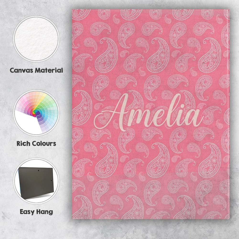 Personalised Name Elegant White Paisley Custom Unique Gift Idea Modern Room Accent Canvas Wall Art Print Decor Picture Ready to Hang