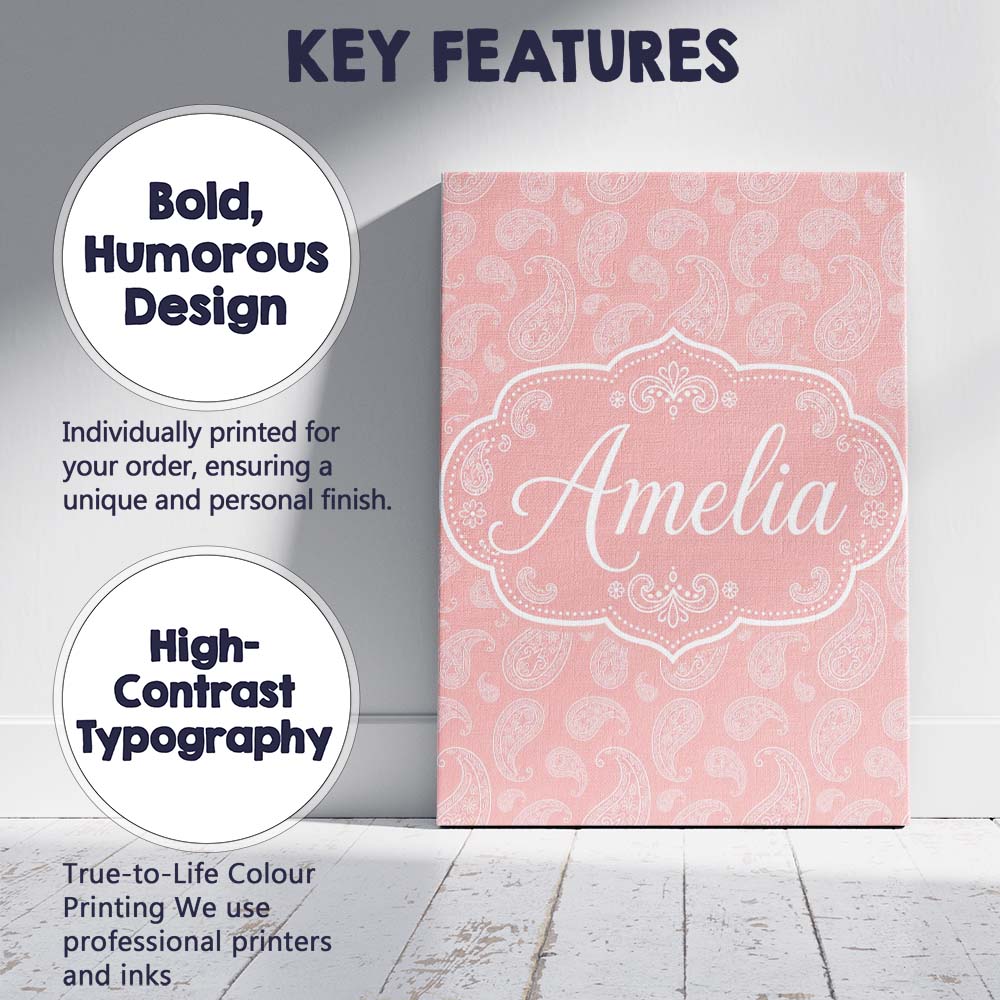 Personalised Name Elegant White Paisley Custom Unique Gift Idea Modern Room Accent Canvas Wall Art Print Decor Picture Ready to Hang