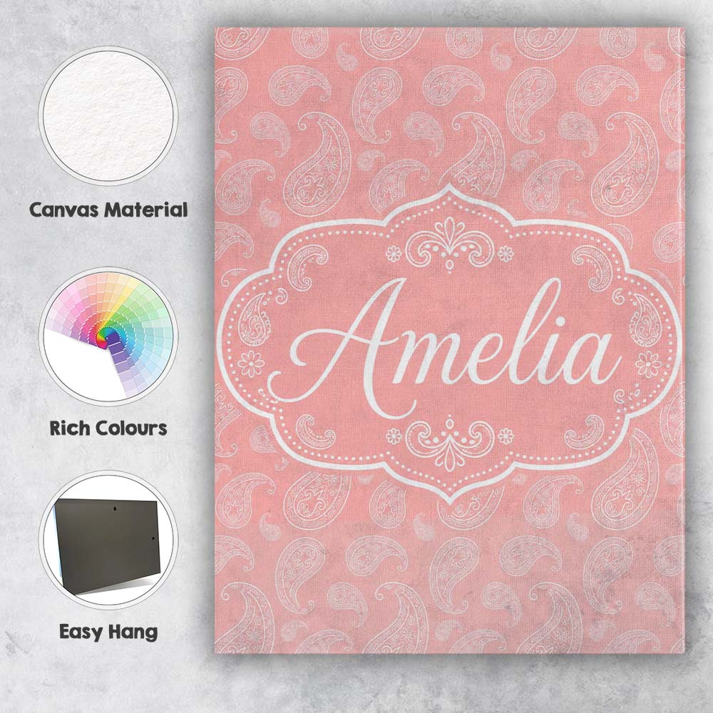 Personalised Name Elegant White Paisley Custom Unique Gift Idea Modern Room Accent Canvas Wall Art Print Decor Picture Ready to Hang