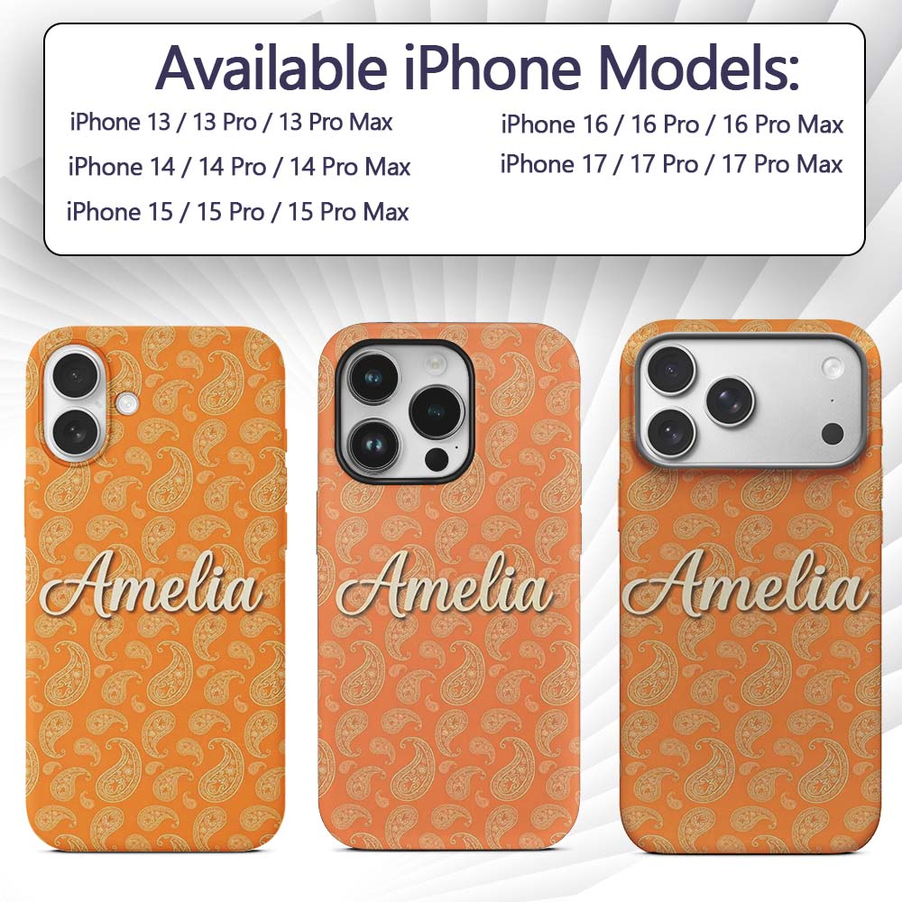 Elegant White Paisley Pattern Deep Printed Design Custom Name Protective Phone Case Mobile Cover Durable Everyday Smartphone Shock Resistant