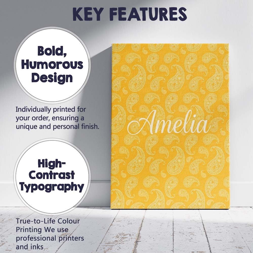 Personalised Name Elegant White Paisley Custom Unique Gift Idea Modern Room Accent Canvas Wall Art Print Decor Picture Ready to Hang
