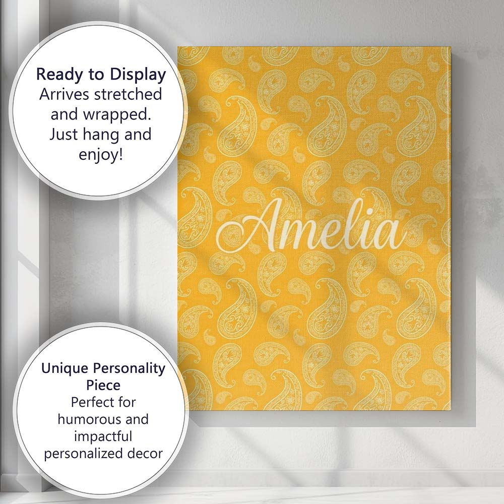 Personalised Name Elegant White Paisley Custom Unique Gift Idea Modern Room Accent Canvas Wall Art Print Decor Picture Ready to Hang